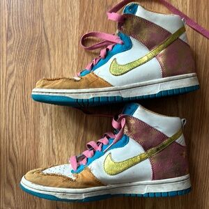 Rare metallic NIKE DUNK 6.0 size 8.5  Color block High-Top Sneakers wPink Laces